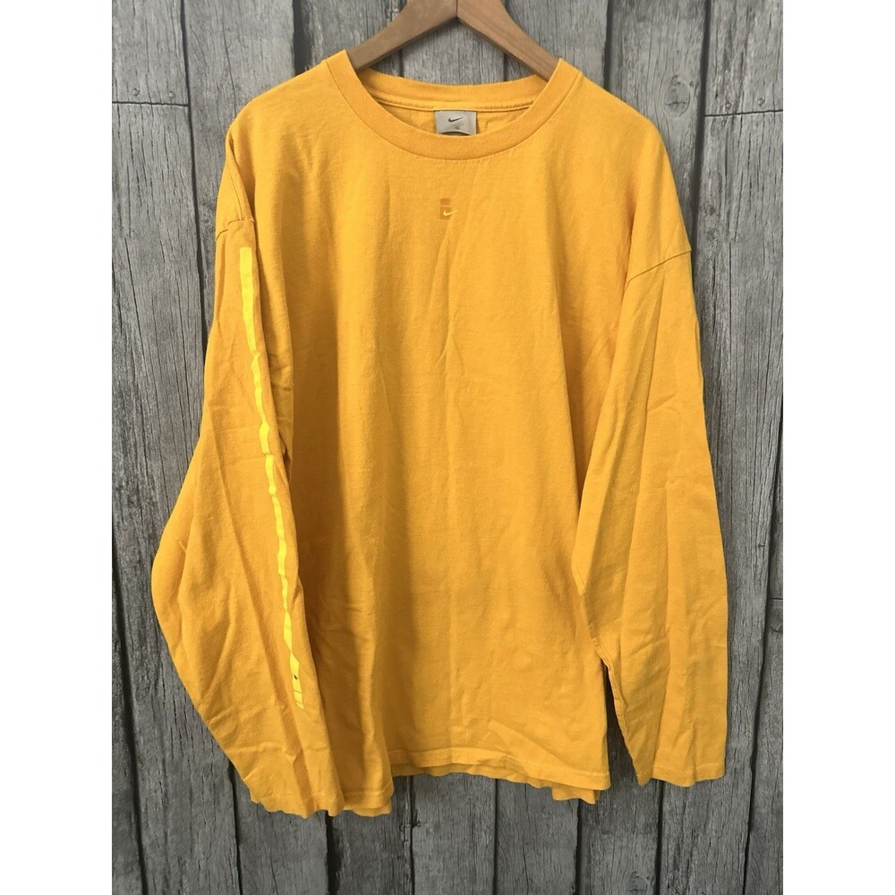 Vintage 90s Nike Center Swoosh Long Sleeve Tee XL Yellow White Tag